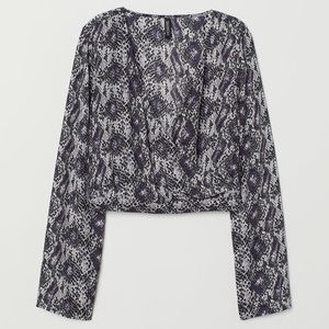 Snakeskin wrapover long sleeve blouse